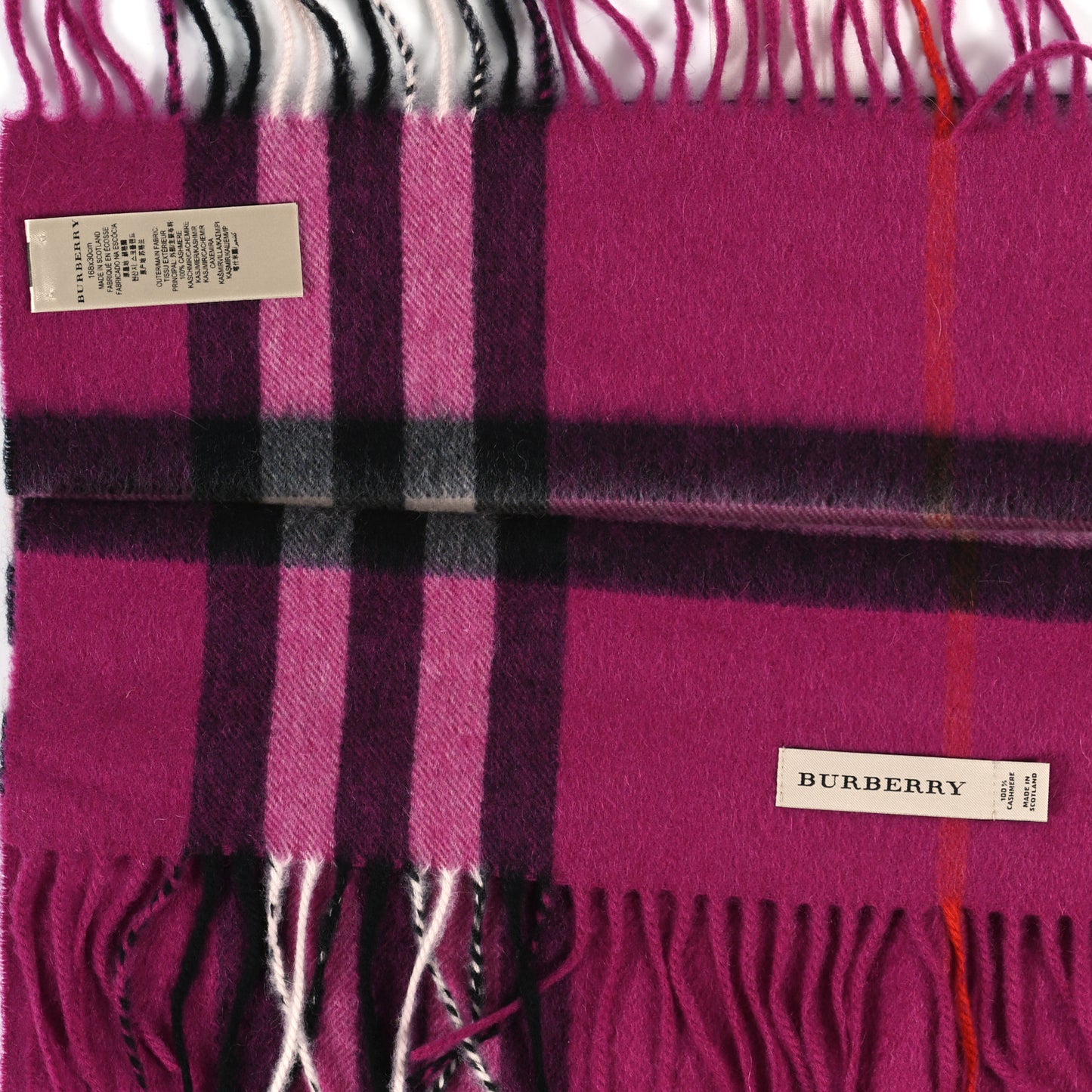 Cashmere Giant Check Fringe Scarf Pink