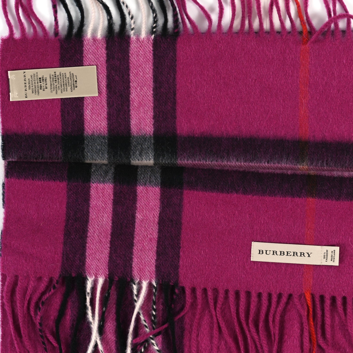 Burberry Cashmere Giant Check Fringe Scarf Pink 3 of 3