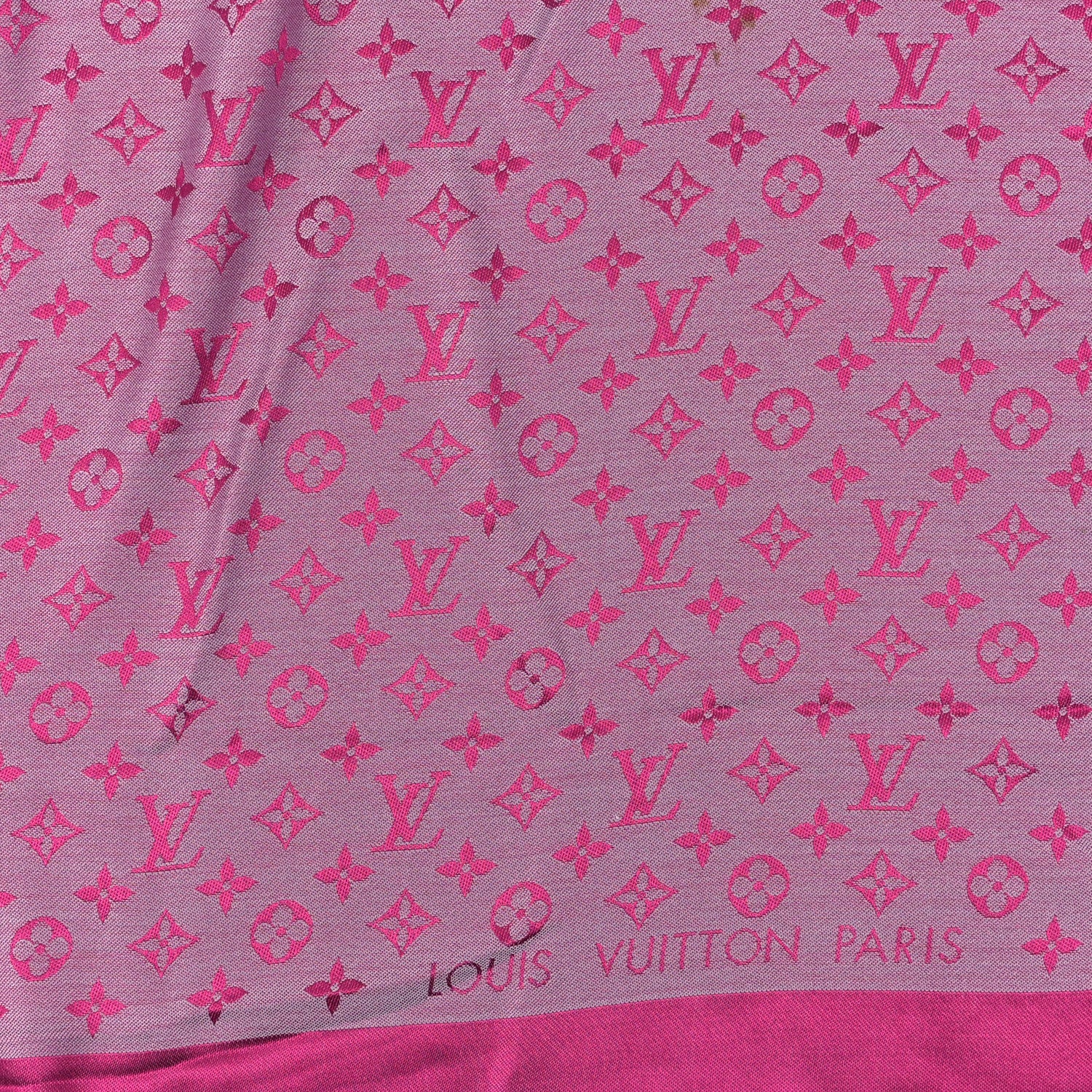 Louis Vuitton Wool Silk Monogram Denim Shawl Pivoine 2 of 3