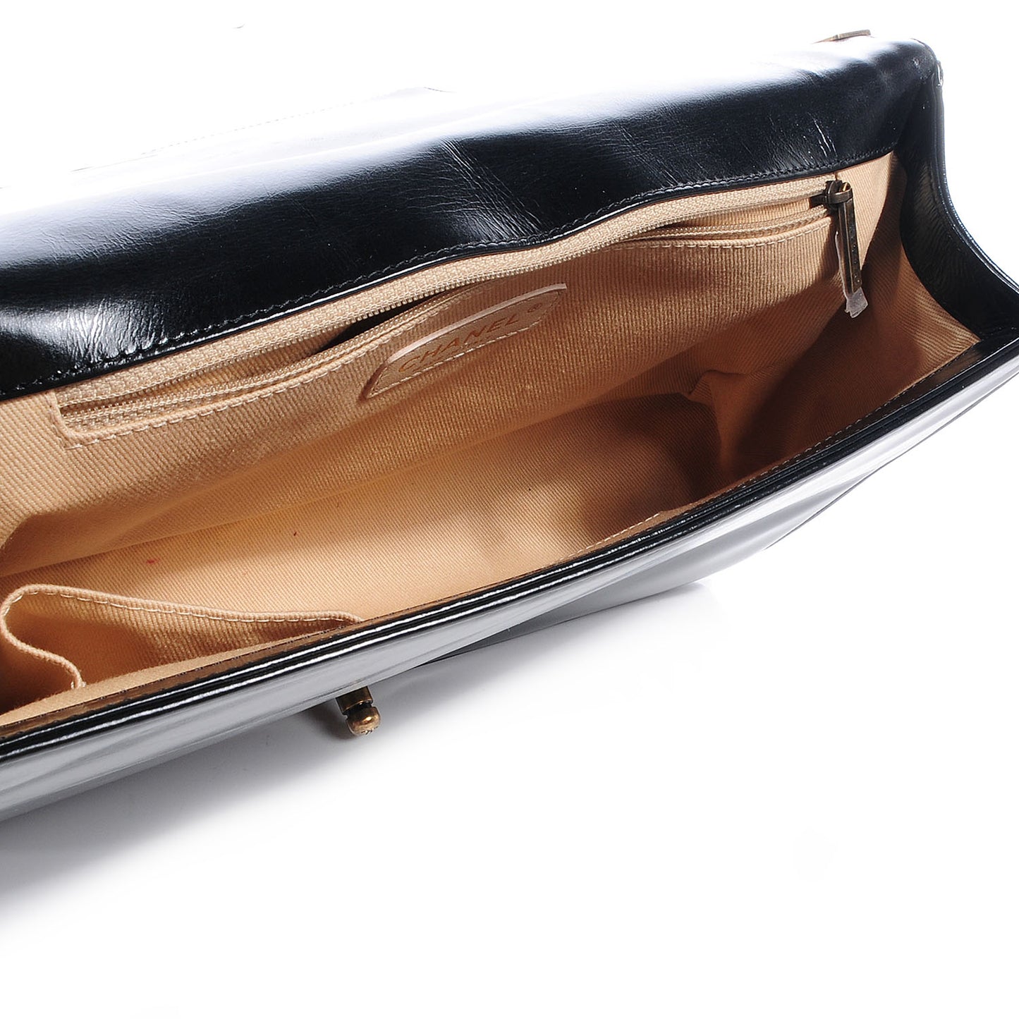Glazed Calfskin Large Boy Flap Black