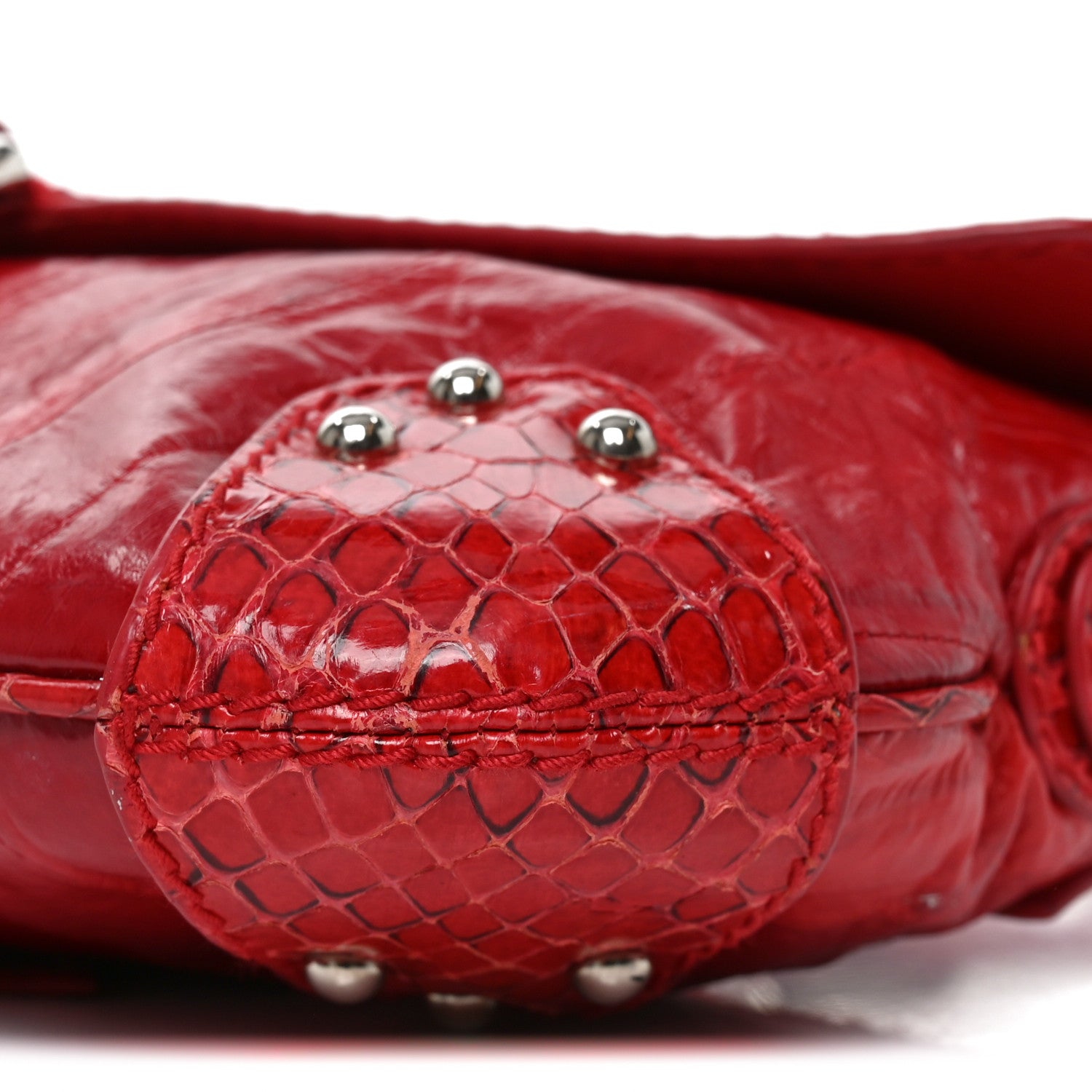 Dolce & Gabbana Snakeskin Eel O-Ring Baguette Shoulder Bag Red 9 of 9