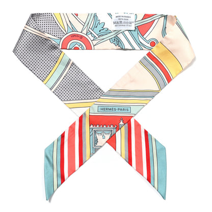 Hermes Silk Washington's Carriage Detail Twilly Creme Aqua Jaune 1 of 4