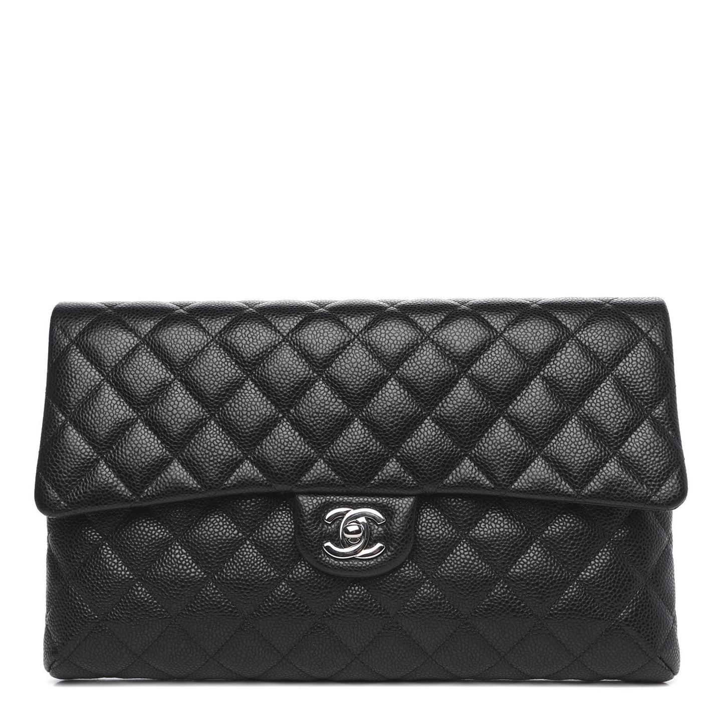Caviar Quilted Flap Clutch Black