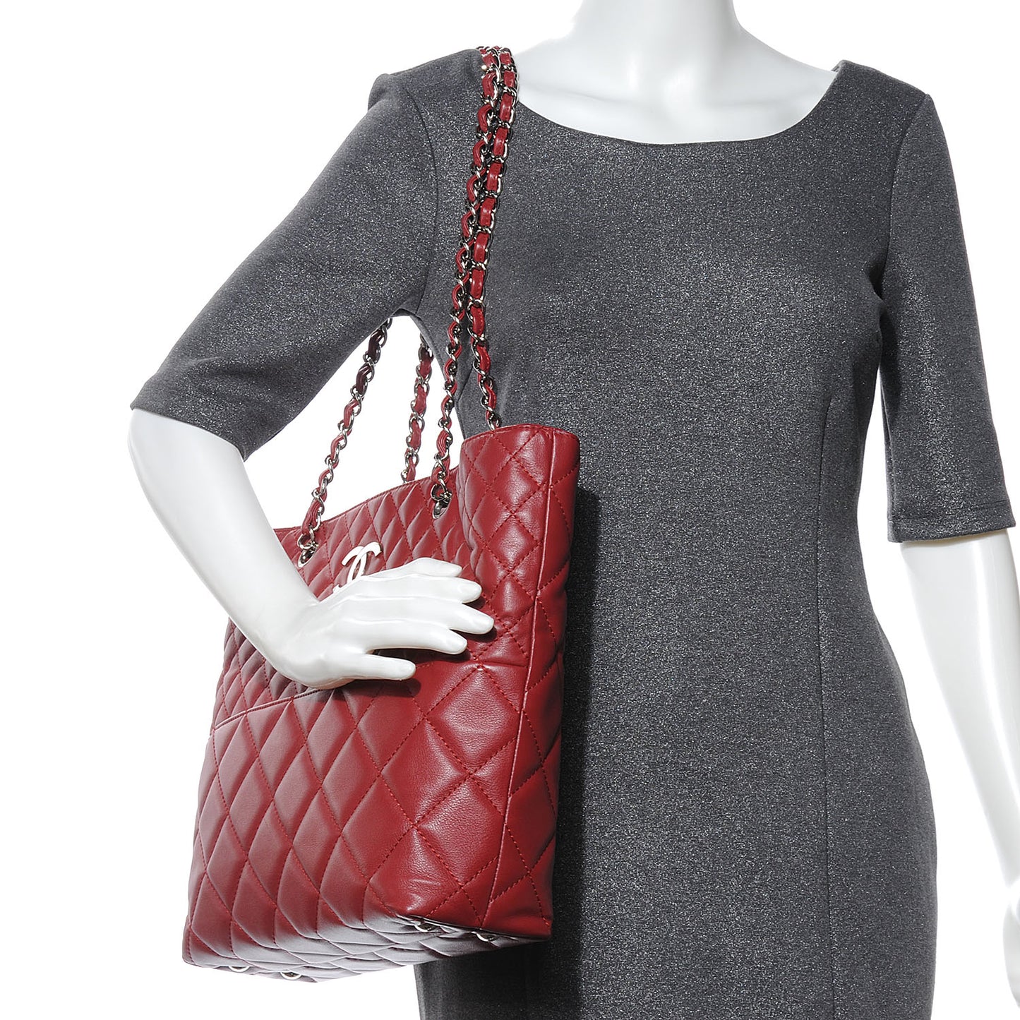 Calfskin Quilted In the Business North South Tote Red