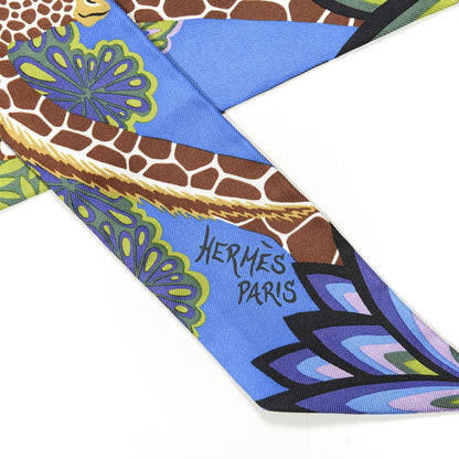 Hermes Silk The Three Graces Twilly Bleu Vert Marron 2 of 3