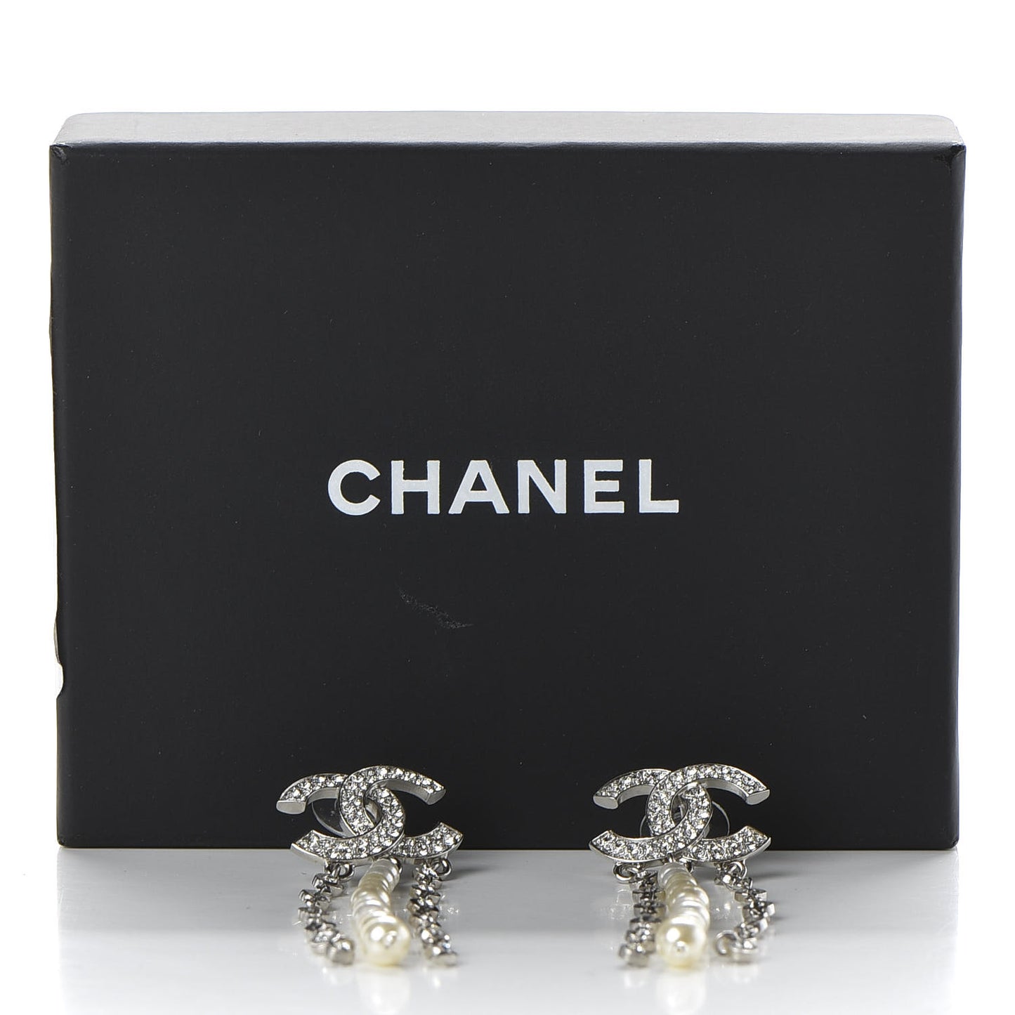 Pearl Crystal CC Dangle Earrings Silver