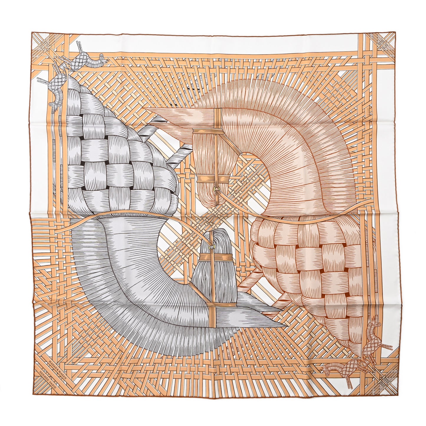 Silk Masan & Masan Scarf 90 White Beige Gris