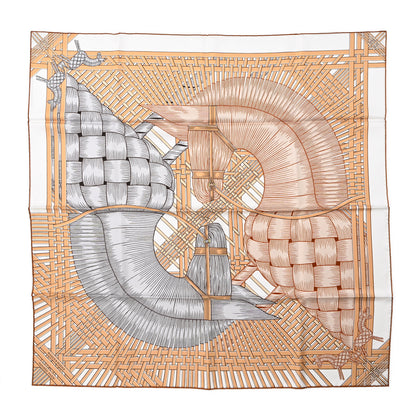 Hermes Silk Masan & Masan Scarf 90 White Beige Gris 1 of 5