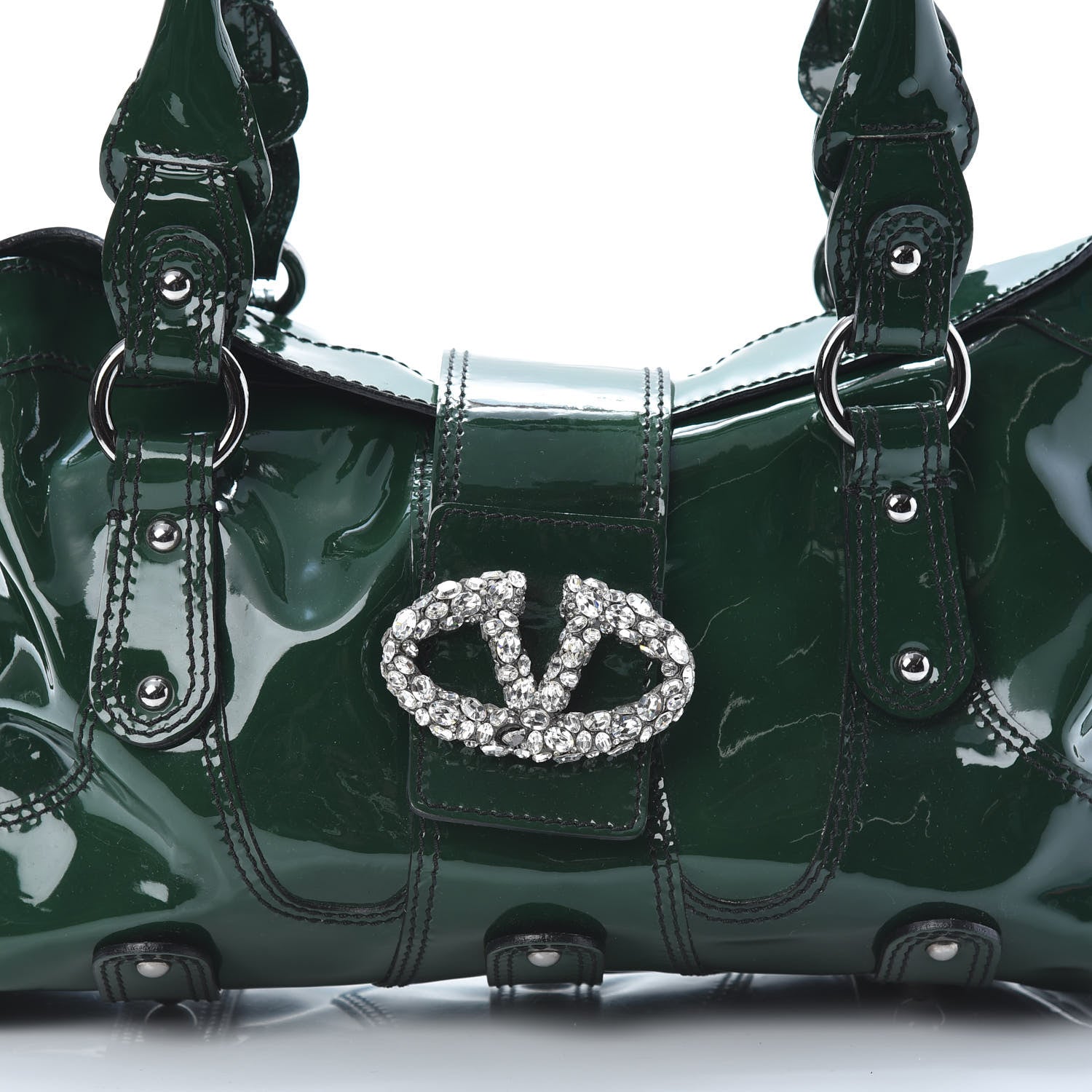 Valentino Garavani Patent Crystal Catch Satchel Green 7 of 13