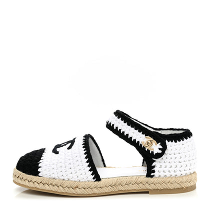 Chanel Braided Knit Cap Toe CC Ankle Strap Espadrilles 39 White Black 1 of 9