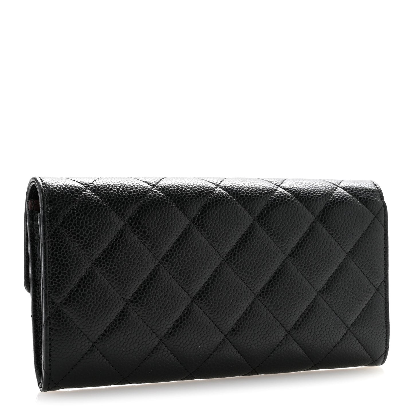 Caviar Quilted Large Gusset Flap Wallet Black
