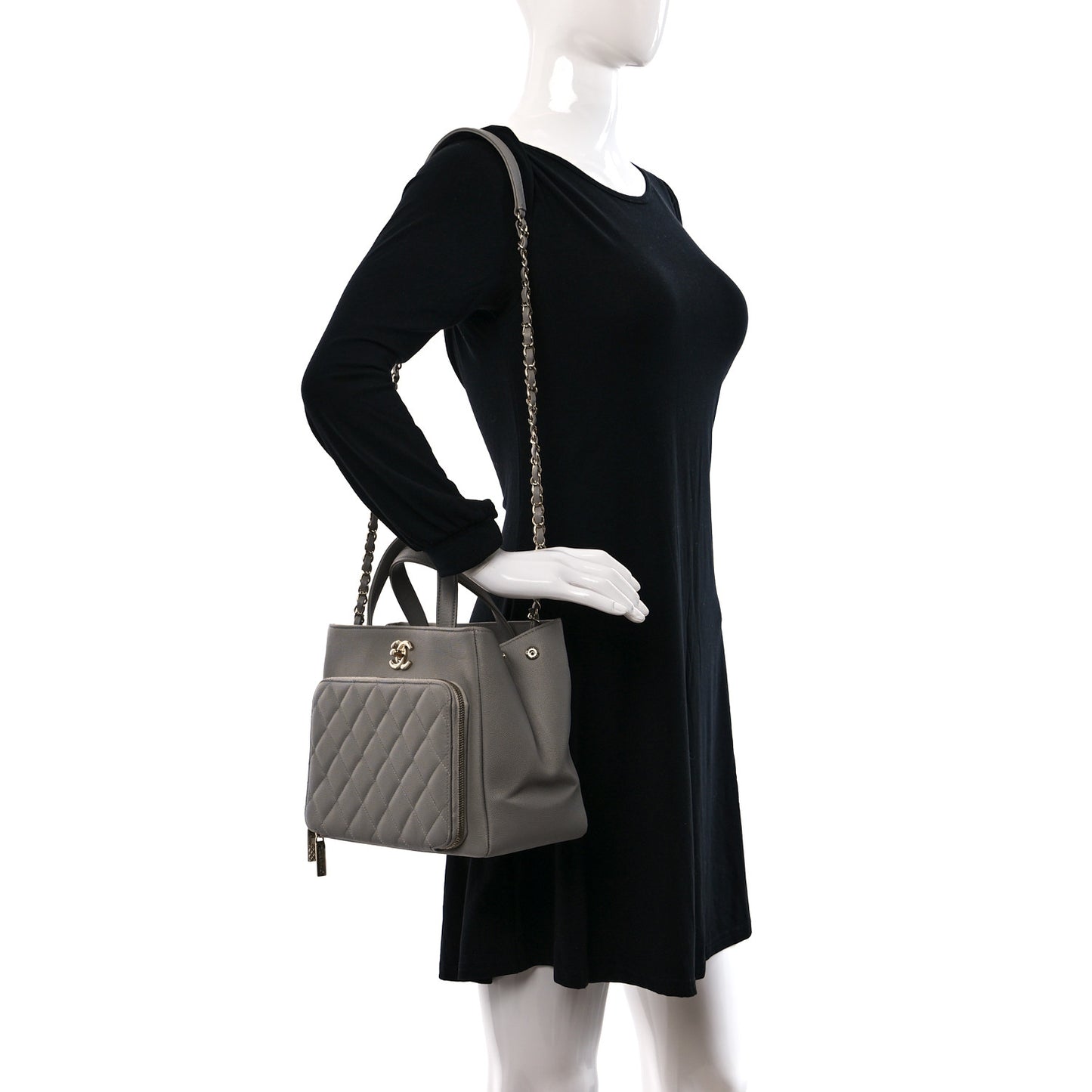 Caviar Quilted Small Business Affinity Shopping Bag Grey