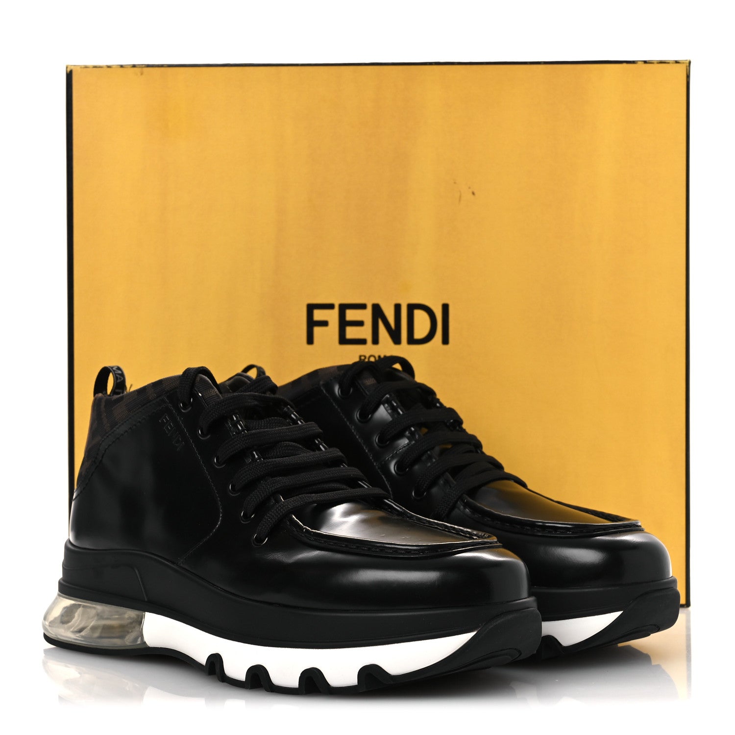フィレオフィッシュ▶ Fendi Calfskin Zucca Mens Lace Up Sneakers 8 Black Maya 1775891
