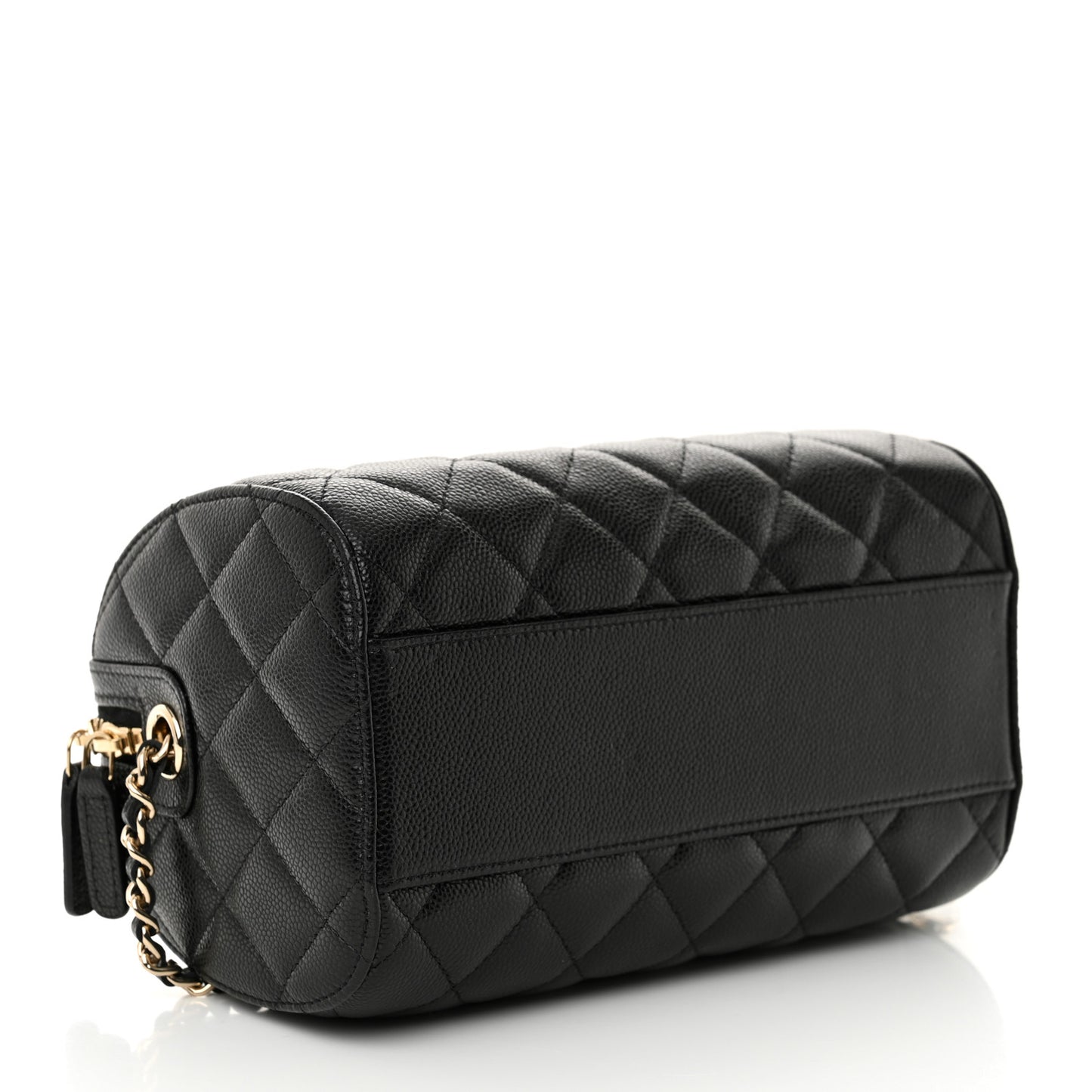 Caviar Quilted Barrel Clutch With Chain Black