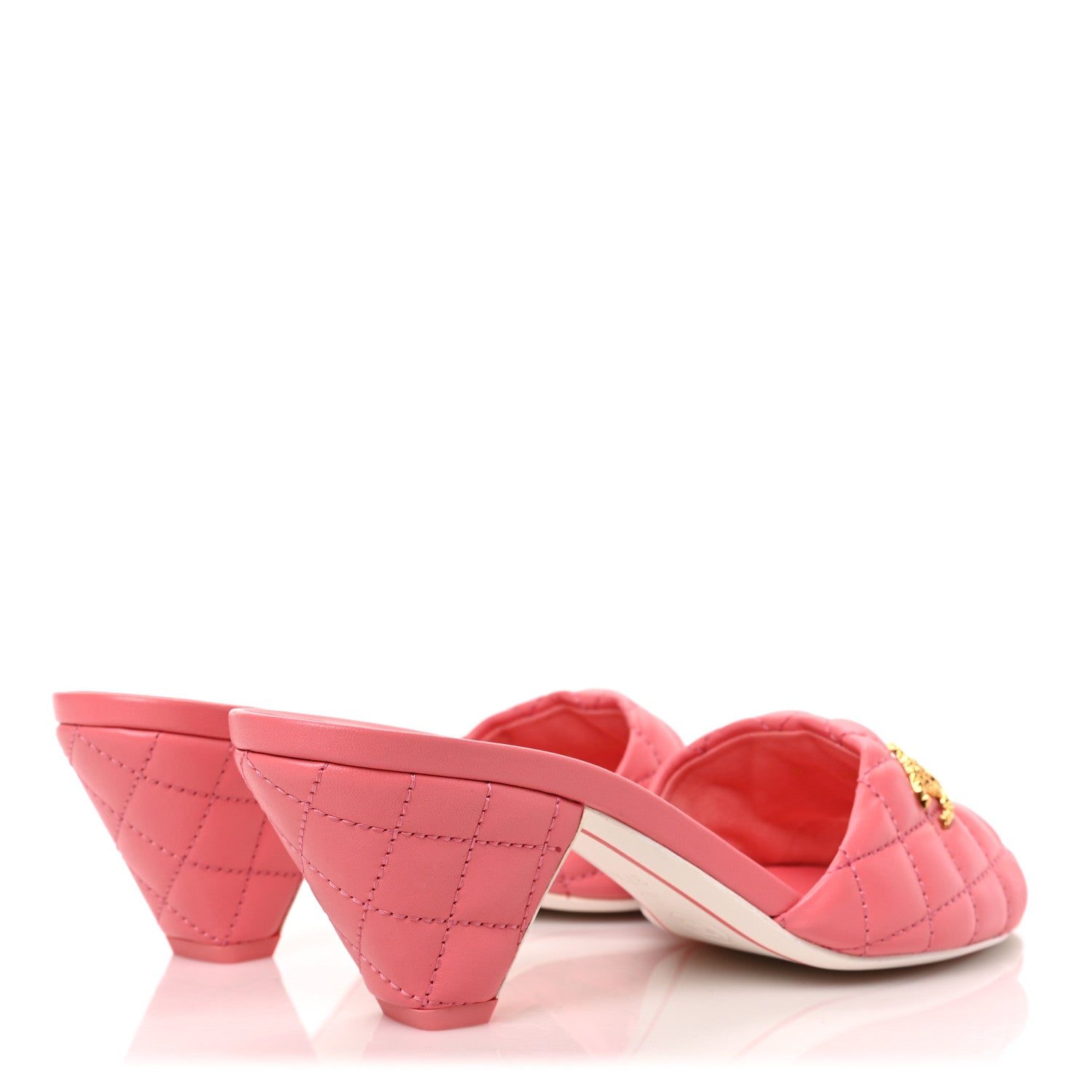 Chanel Lambskin Quilted Textured CC Mules 37.5 Pink 4 of 9