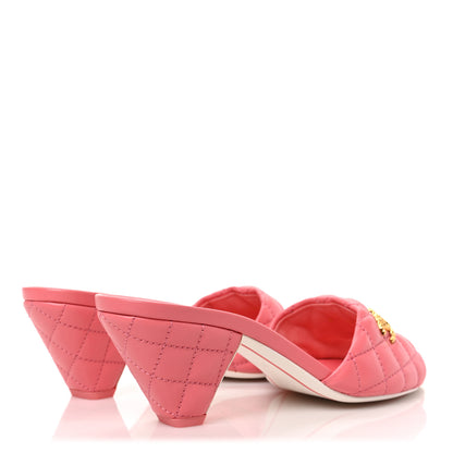 Chanel Lambskin Quilted Textured CC Mules 37.5 Pink 4 of 9