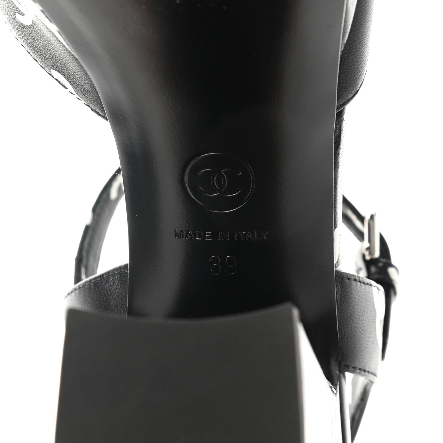 Chanel Printed Lambskin CC Platform Sandals 39 Black White 6 of 9