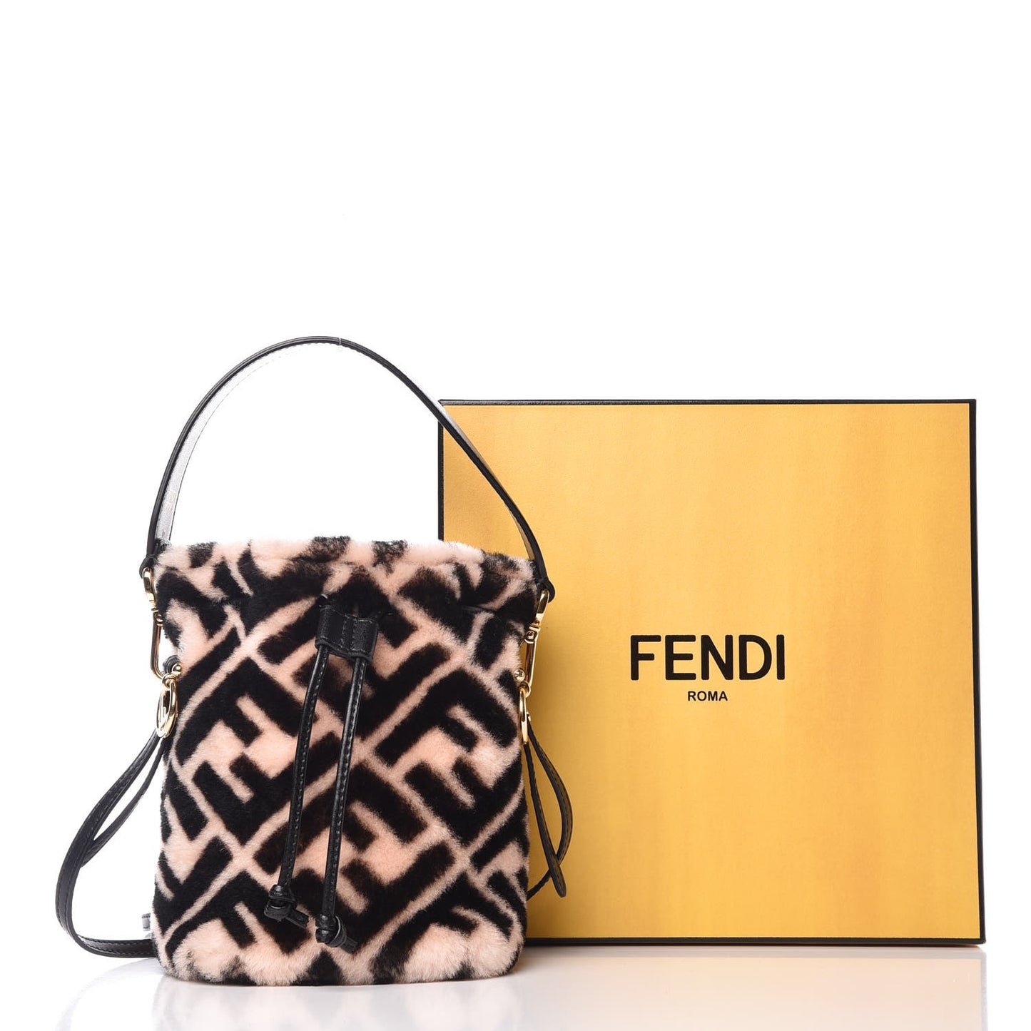 Shearling F is Macro FF 1974 Diagonal Mini Mon Tresor Bucket Bag Light Rose Black