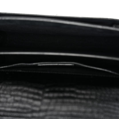 Saint Laurent Calfskin Crocodile Embossed Medium Monogram Sunset Black 5 of 13