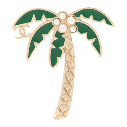 Chanel Enamel Pearl Palm Tree Brooch Green Gold 1 of 5