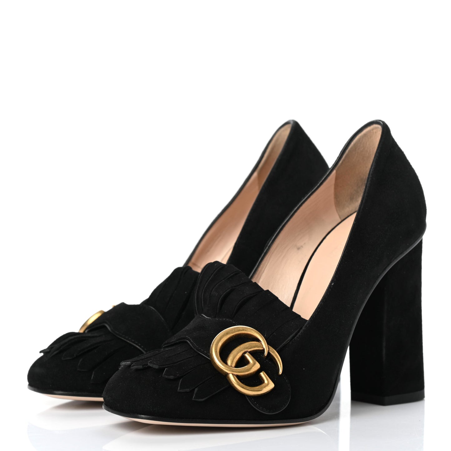 Kid Scamosciato GG Marmont Fringe 105mm Loafer Pumps 36 Black