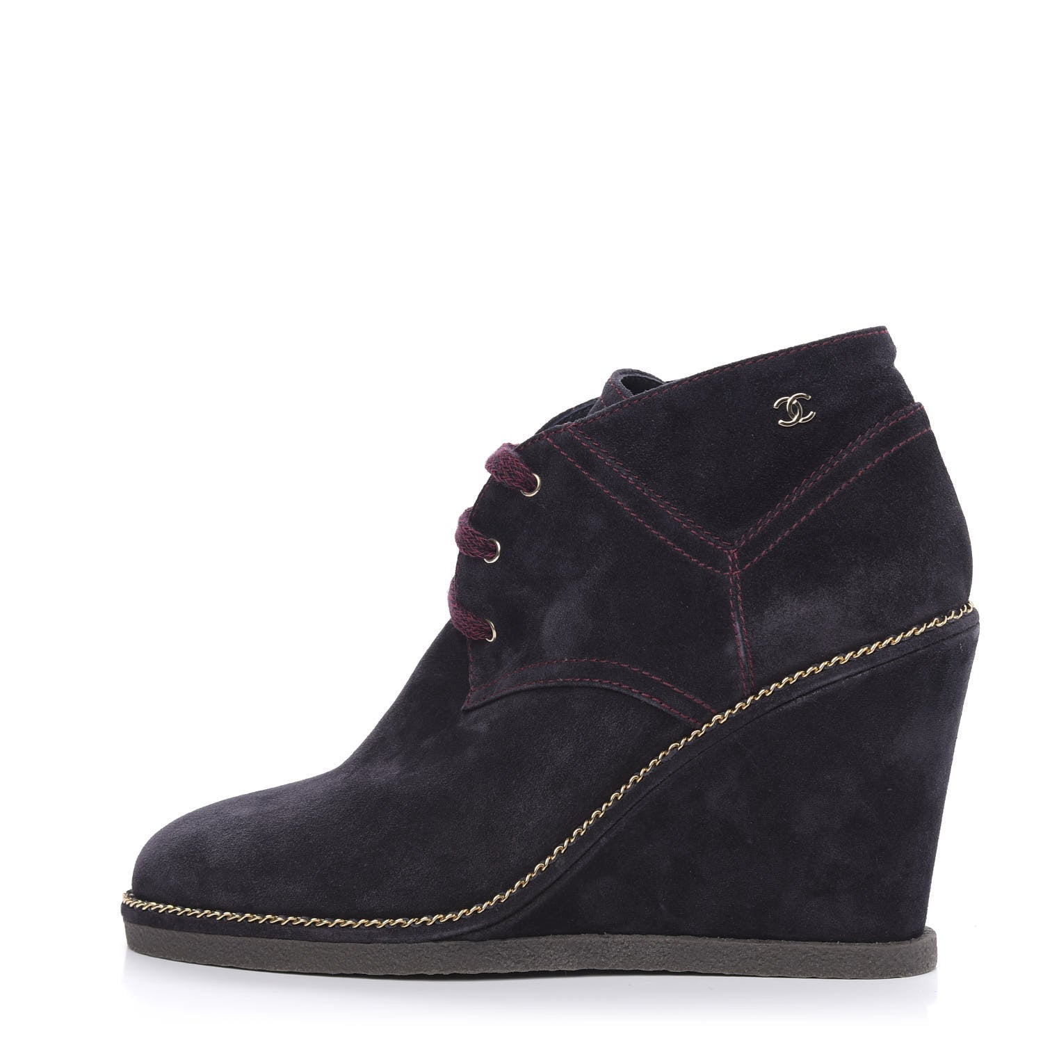 Chanel Suede Lace Up Wedge Booties 42 Dark Blue 1 of 10