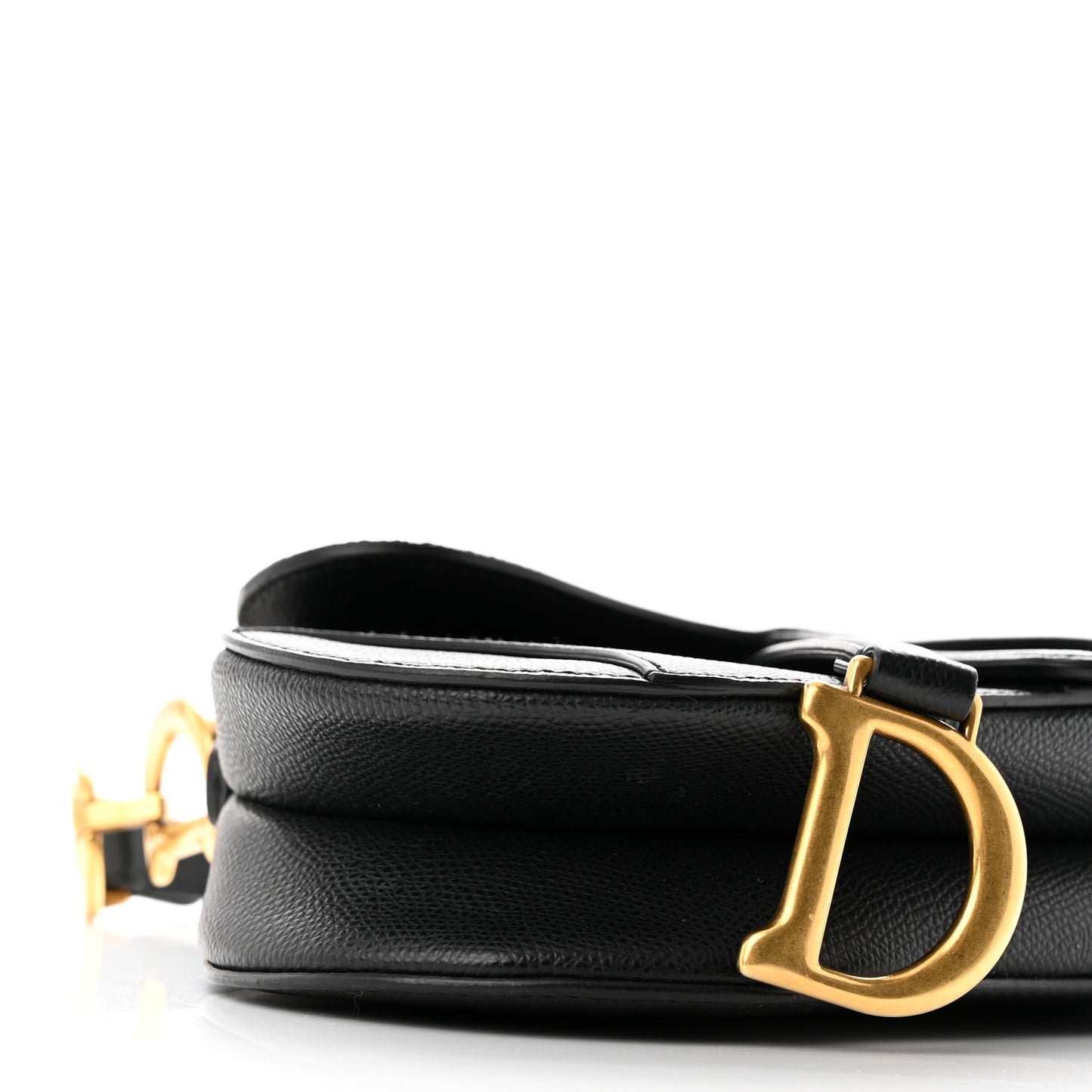 Grained Calfskin Mini Saddle Bag With Strap Black