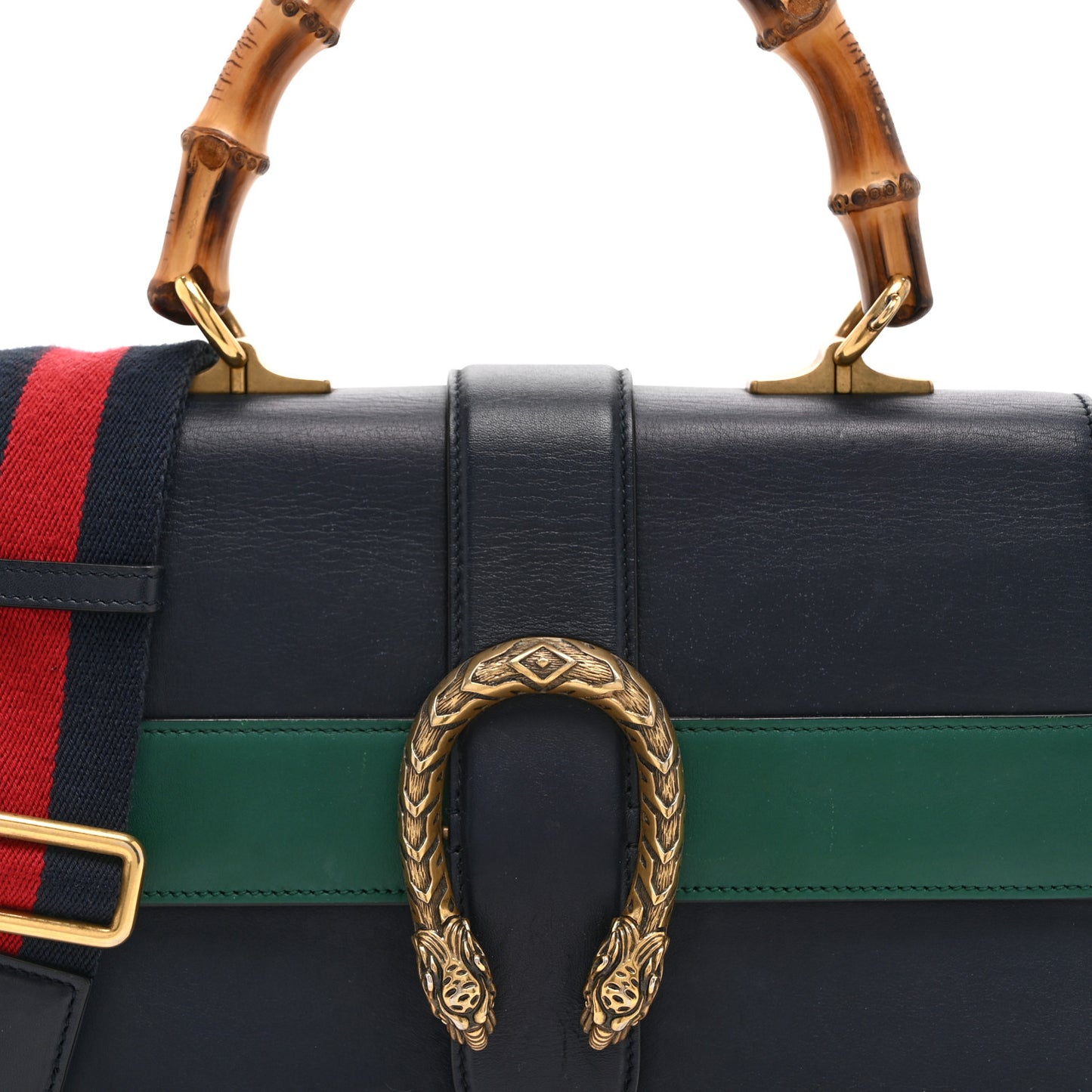 Moon Calfskin Bamboo Web Medium Dionysus Top Handle Bag Blue Emerald Hibiscus Red