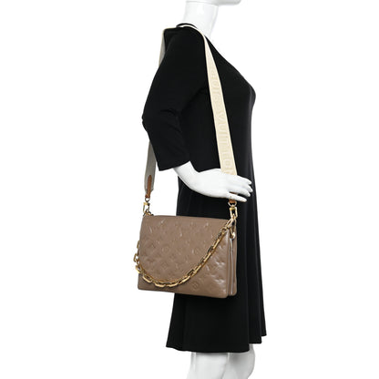 Louis Vuitton Lambskin Embossed Monogram Coussin PM Taupe 2 of 9
