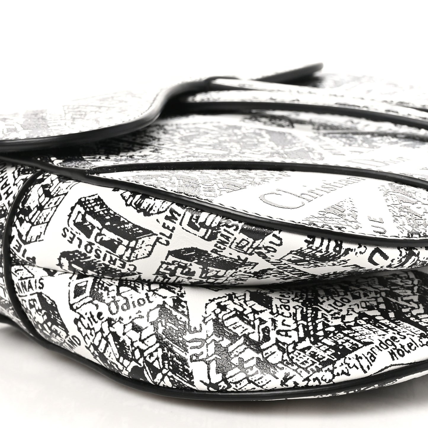 Calfskin Plan De Paris Printed Saddle Bag With Strap White Black