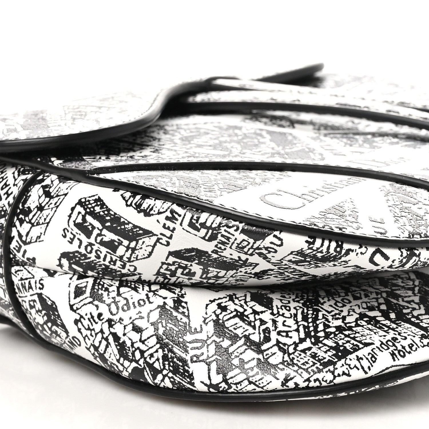 Christian Dior Calfskin Plan De Paris Printed Saddle Bag With Strap White Black 9 of 10