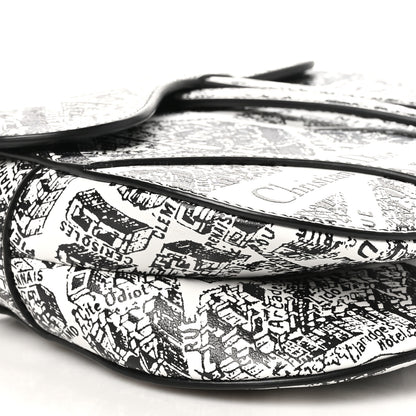 Christian Dior Calfskin Plan De Paris Printed Saddle Bag With Strap White Black 9 of 10