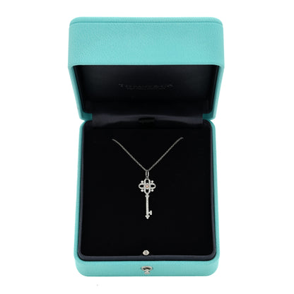 Tiffany Platinum 18K Rose Gold Pink Diamond Floret Key Pendant Necklace 4 of 4