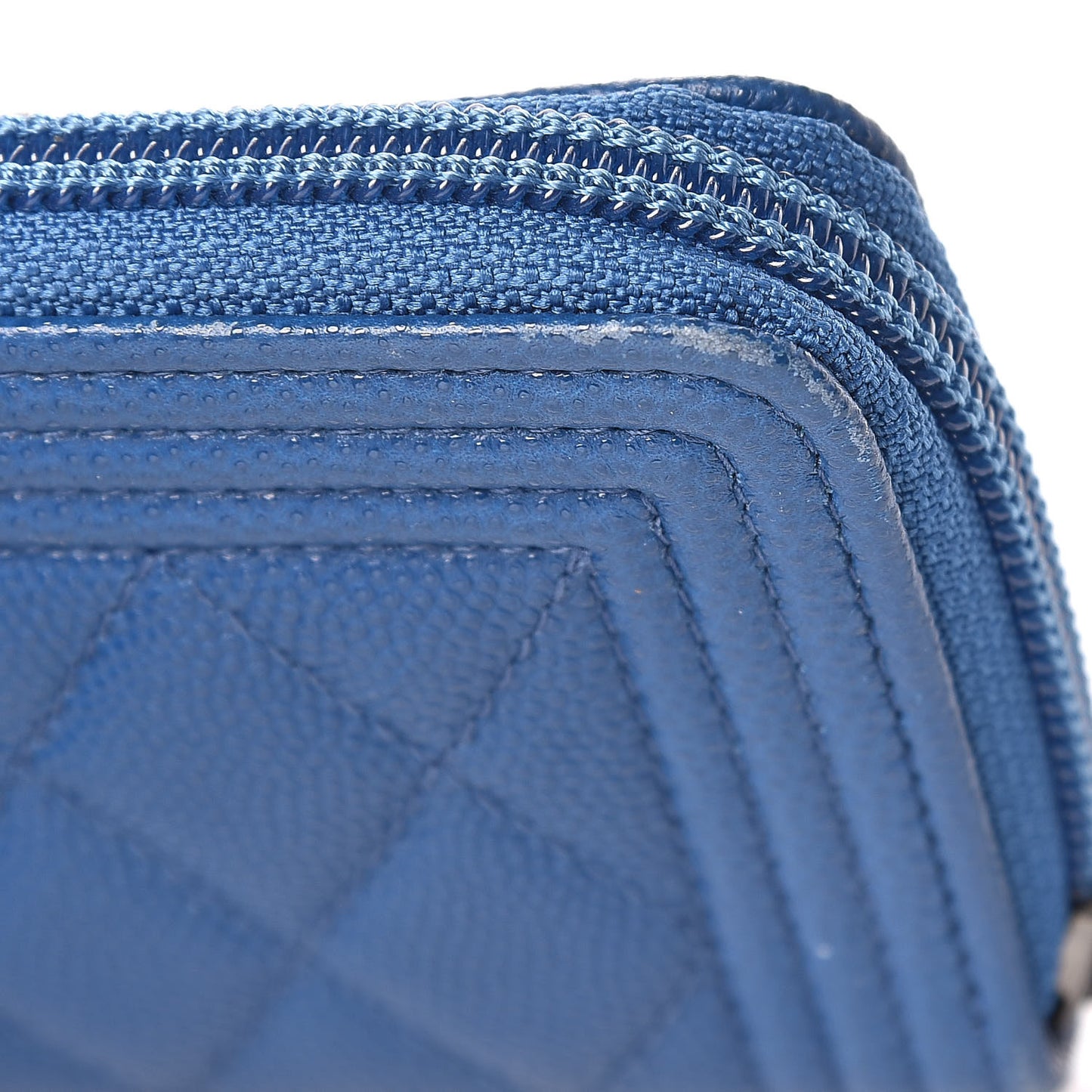 Caviar Quilted Boy Zip Around Coin Purse Wallet Dark Blue
