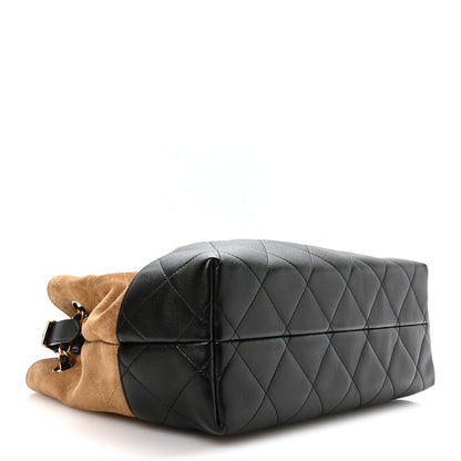 Chanel Suede Calfskin Shiny Lambskin Quilted Small Coco Base Shopping Bag Beige Black 4 of 11