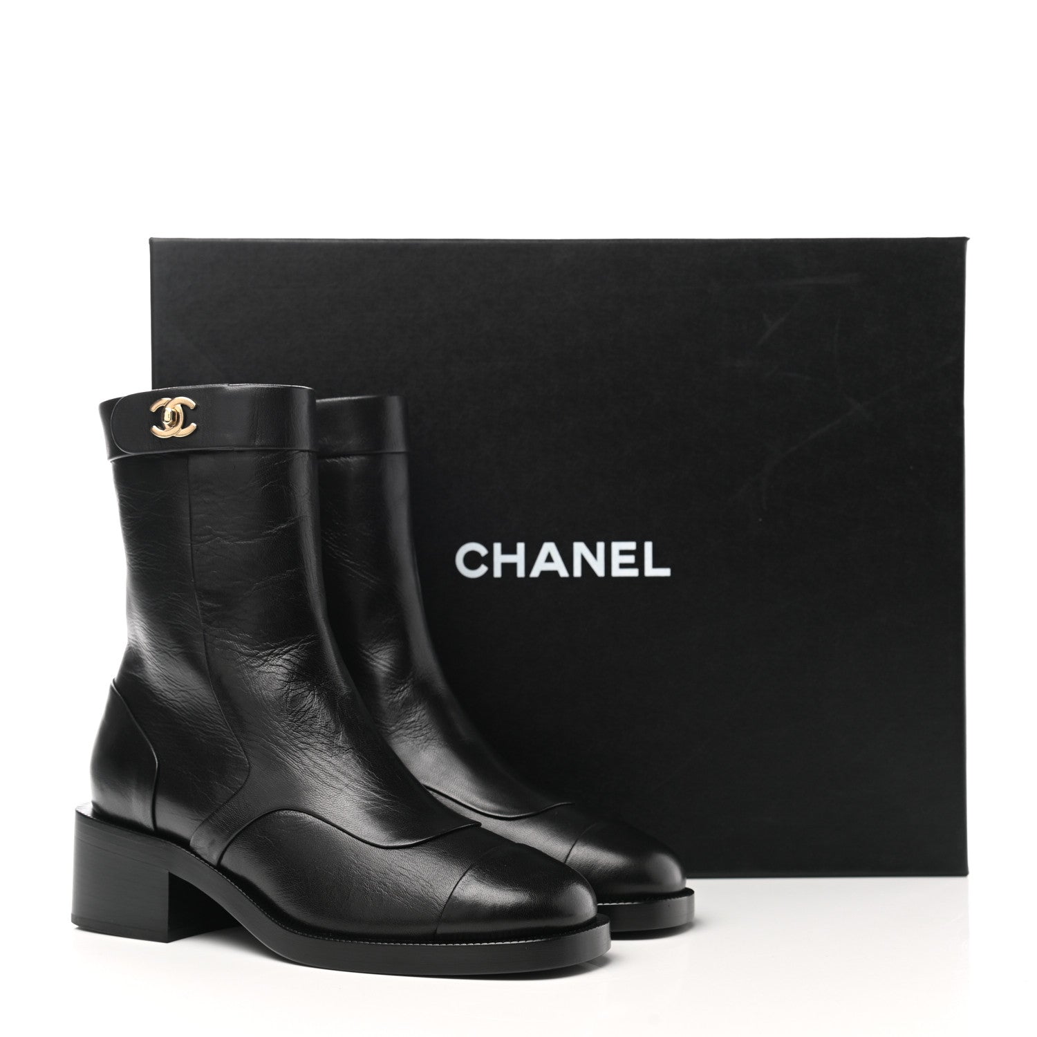 Chanel Shiny Goatskin CC Short Boots 35 Black 9 of 9