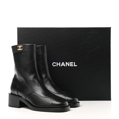 Chanel Shiny Goatskin CC Short Boots 35 Black 9 of 9