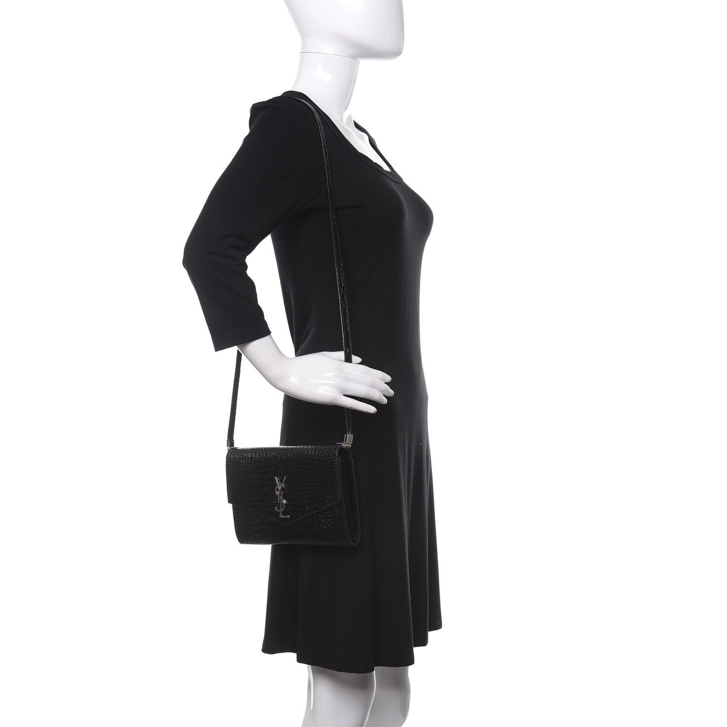 Calfskin Crocodile Embossed Monogram Uptown Crossbody Black