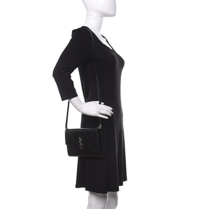 Saint Laurent Calfskin Crocodile Embossed Monogram Uptown Crossbody Black 2 of 9
