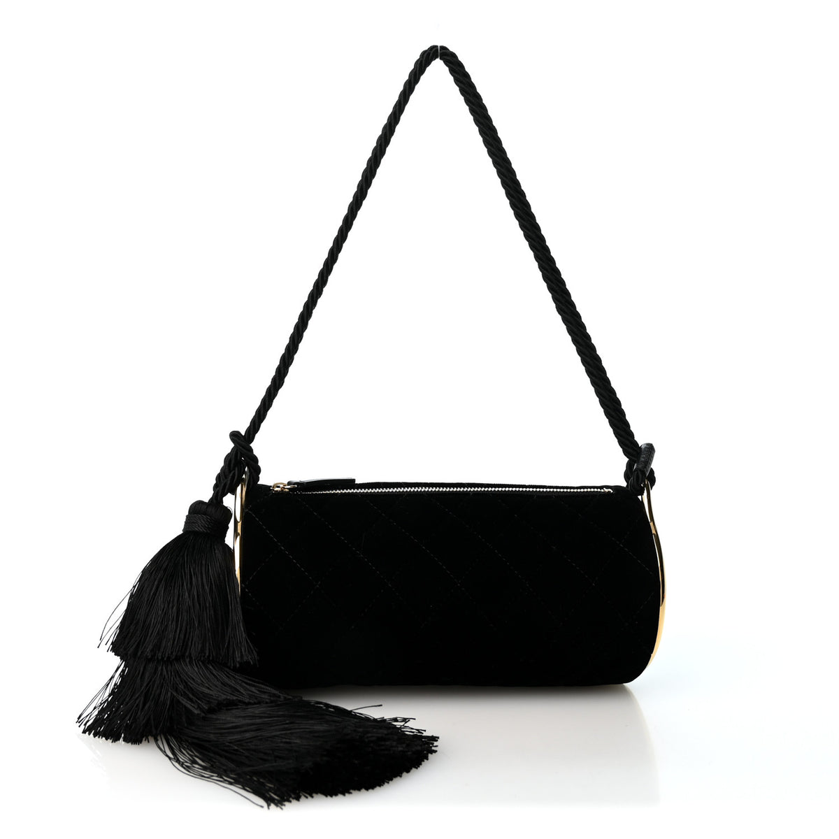 Velvet Quilted Clutch With Strap Black