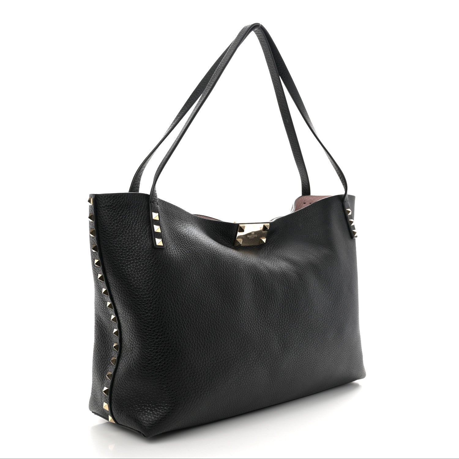 Valentino Garavani Grained Calfskin Rockstud Flip Lock Tote Black Rose Quartz 4 of 11