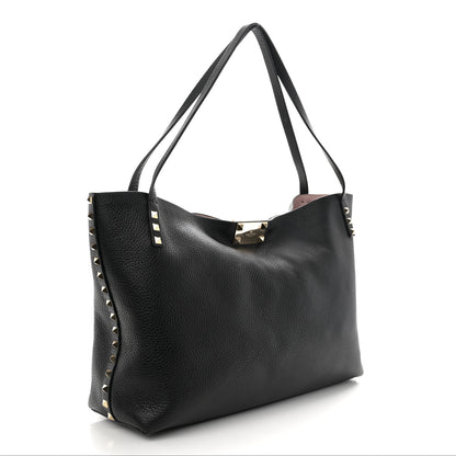 Valentino Garavani Grained Calfskin Rockstud Flip Lock Tote Black Rose Quartz 4 of 11
