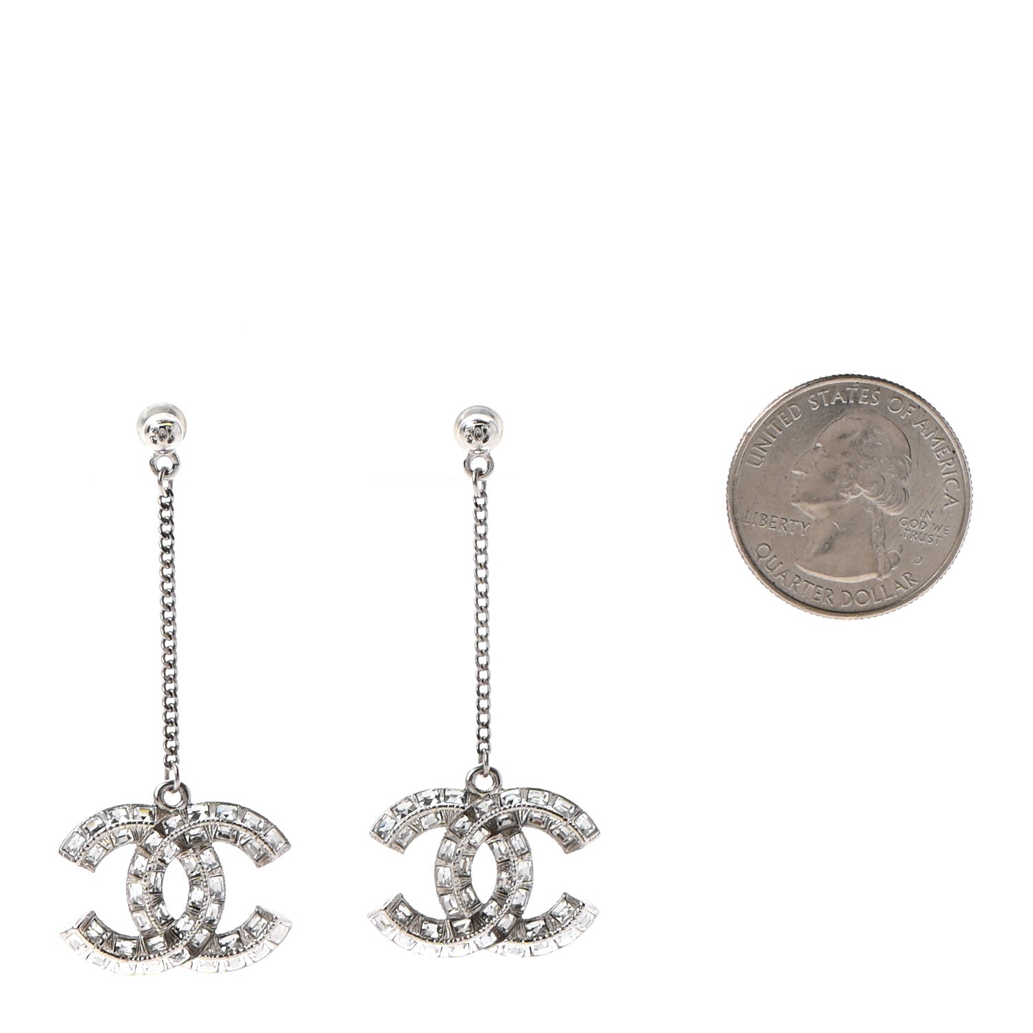 Chanel Baguette Crystal CC Drop Earrings Silver 2 of 4