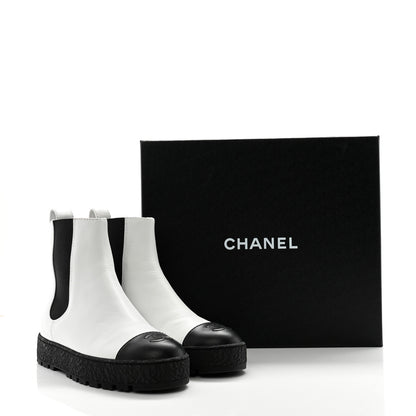 Chanel Calfskin Cap Toe CC Ankle Boots 38.5 White Black 12 of 12