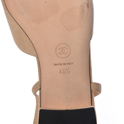 Chanel Kid Suede Satin Cap Toe CC Slingback Pumps 40.5 Beige Black 7 of 9