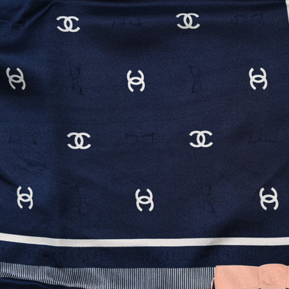 Chanel Silk Bow CC Square Scarf Blue Multicolor 2 of 4