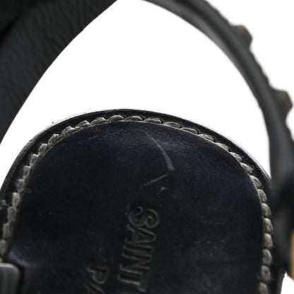 Saint Laurent Calfskin Studded Sandal Pumps 38 Black 8 of 9