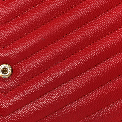 Saint Laurent Grain De Poudre Matelasse Chevron Monogram Chain Wallet Rouge Eros 11 of 14