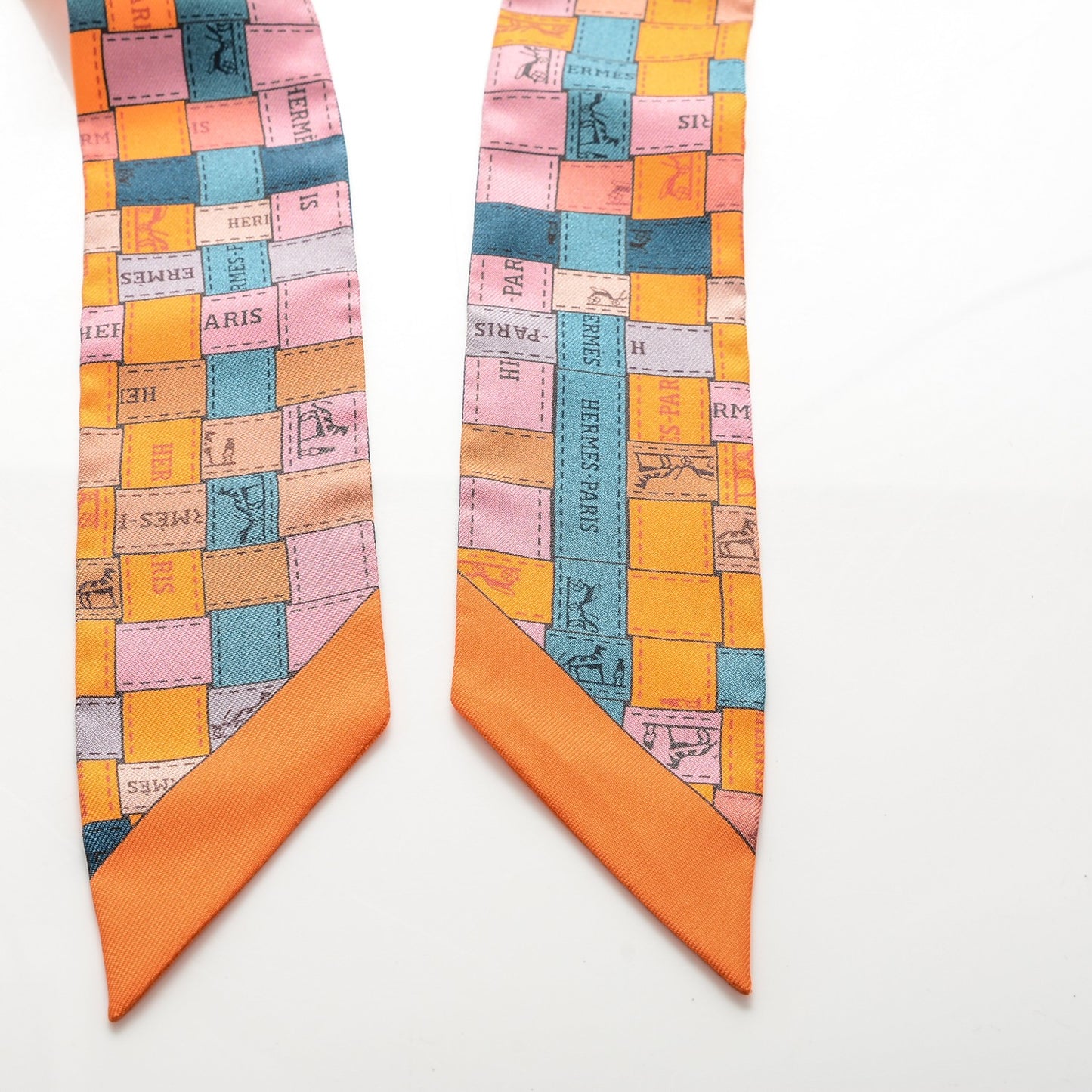 Silk Bolduc Au Carre Twilly Orange Vieux Rose Bleu
