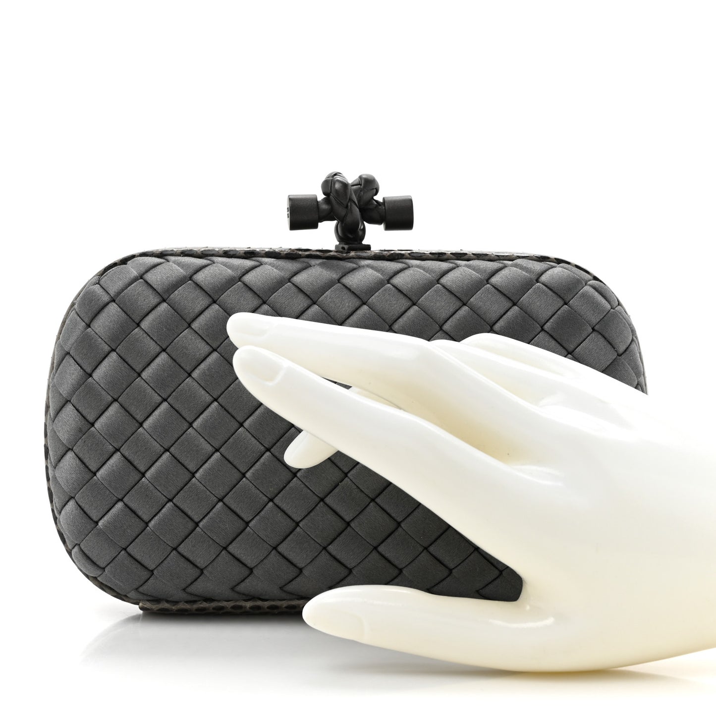 Satin Intreccio Impero Ayers Knot Clutch Grey